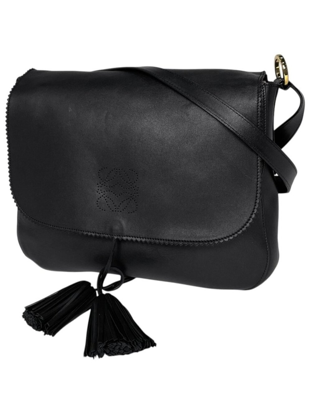 Loewe Shoulder Bag Anagram Fringe Leather Black